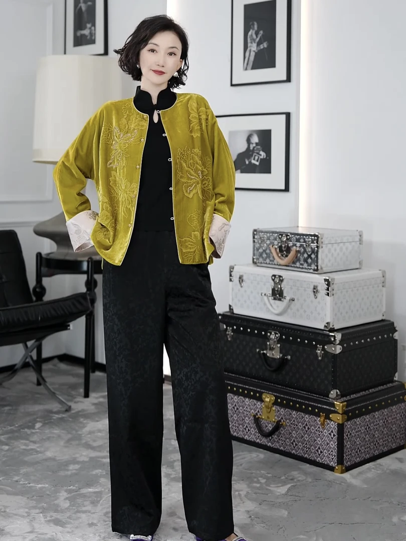 Betty Bairn【花姿绿韵】高端定制桑蚕丝短绒外套24B-BW6117