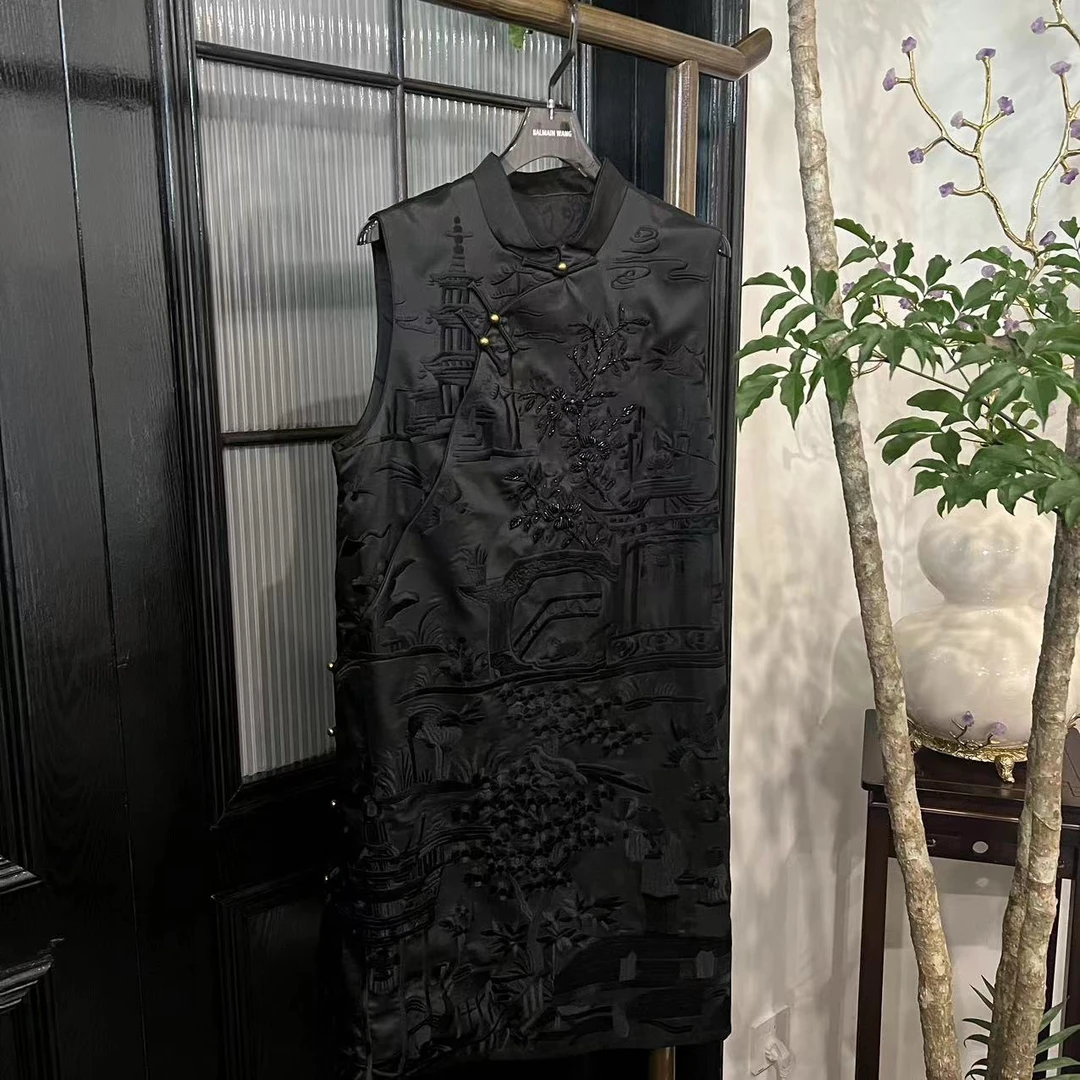 Betty Bairn【故梦清楼-香云纱】高定刺绣桑蚕丝长款马甲24B-BW6260