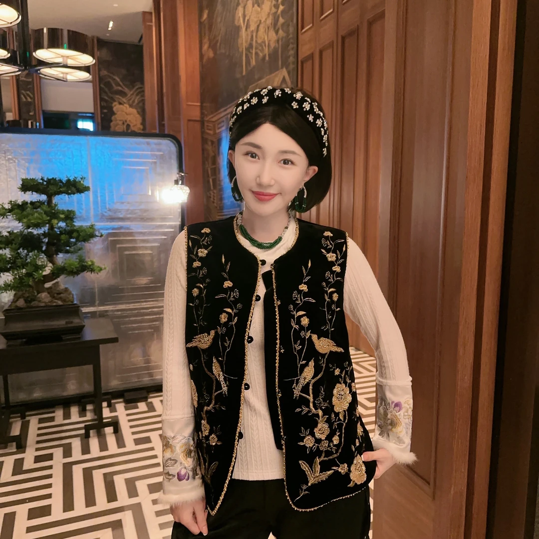 Betty Bairn【喜鹊梅-加棉】新中式桑蚕丝刺绣马甲24B-BW6725