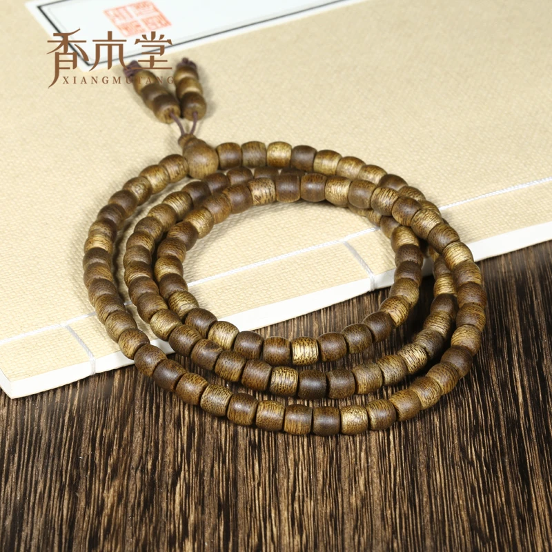 海南莺歌绿奇楠老料满油脂沉香手串6mm108颗桶珠长串