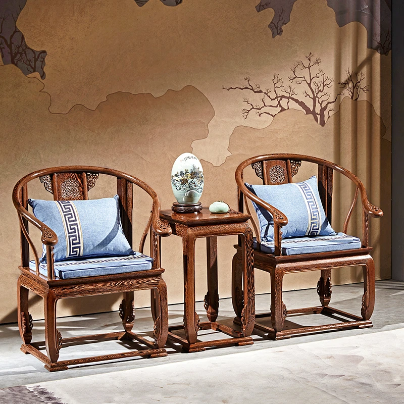 皇宫椅三件套鸡翅木圈椅三件套明式围椅太师椅靠背椅 红木家具