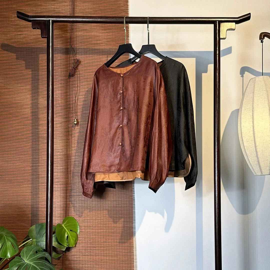 100桑蚕丝香云纱6A级凤腾九天宽松开衫阔版显瘦新中式秋款