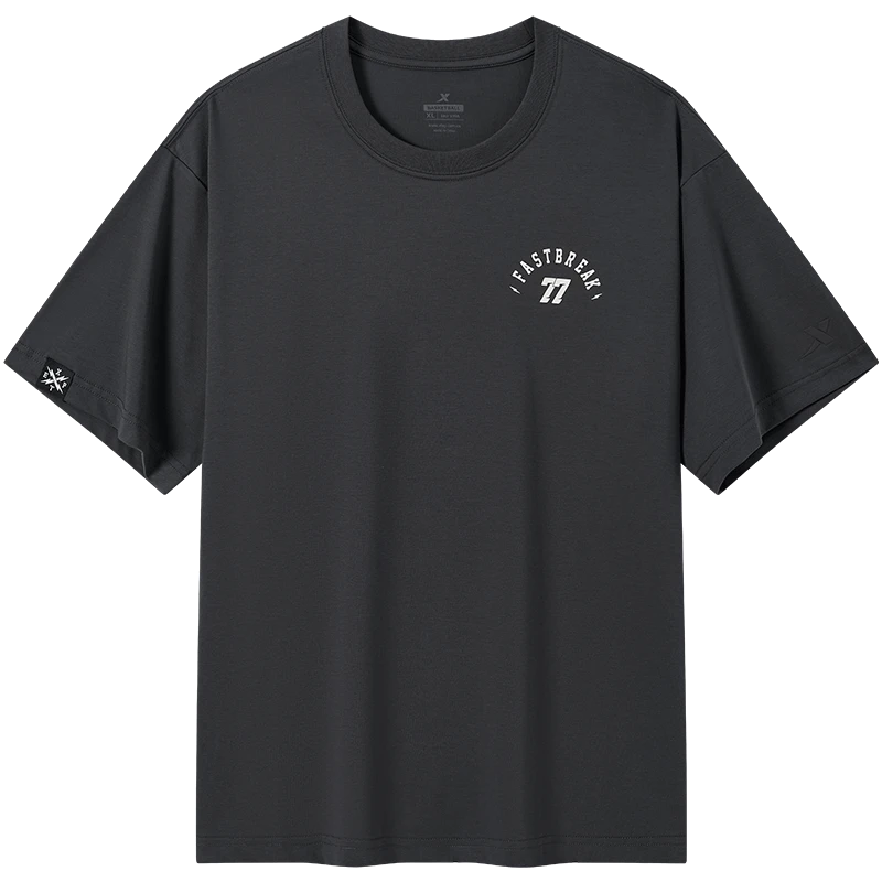 特步短袖男2024夏季新款吸湿速干黑色男子针织衫