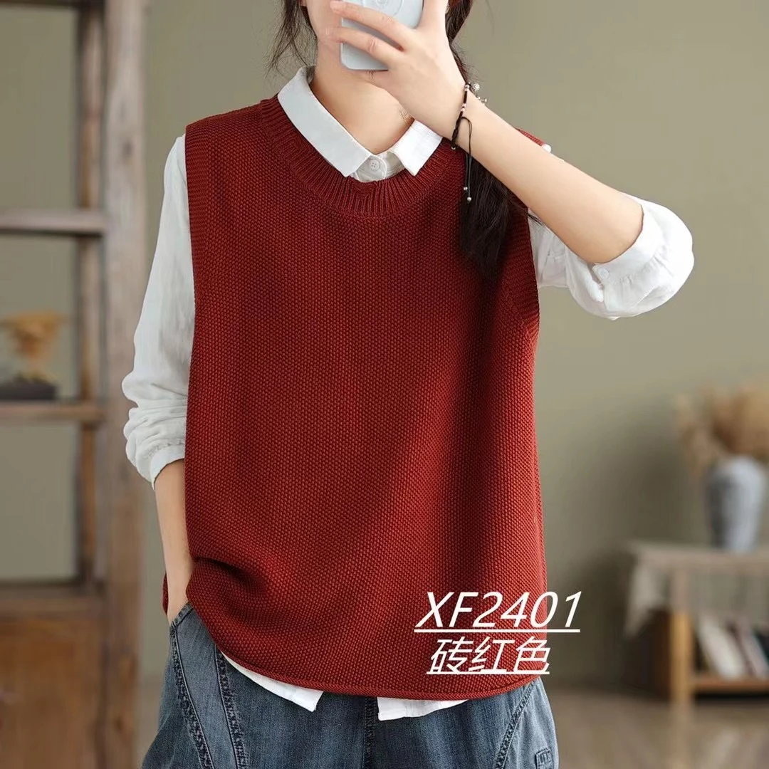 春秋款领口破坏风圆领套头百搭马甲