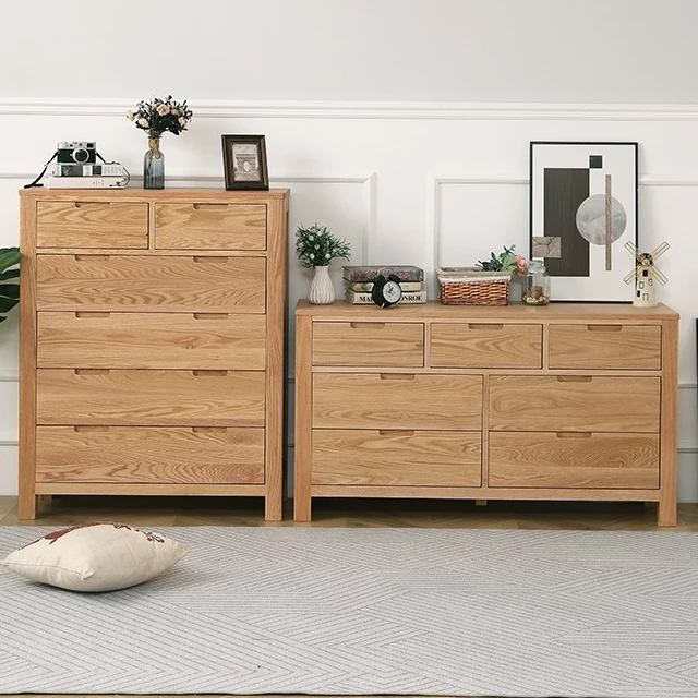全实木六斗柜红橡木卧室电视柜储物现代简约北欧风格大容量抽屉式
