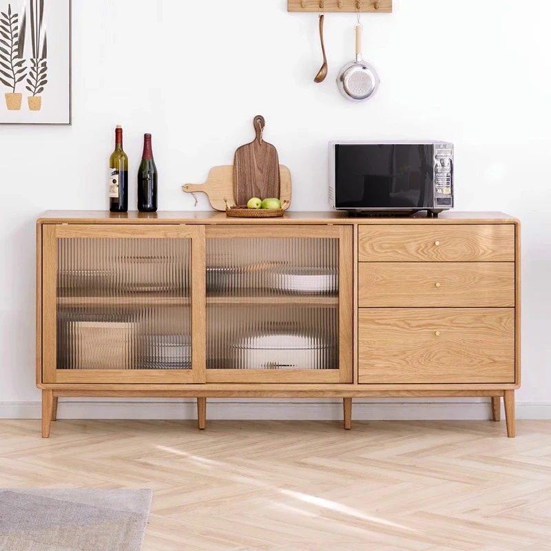 全实木纯红橡木餐边柜橱柜收纳储物柜超薄酒柜边柜北欧风家用餐厅