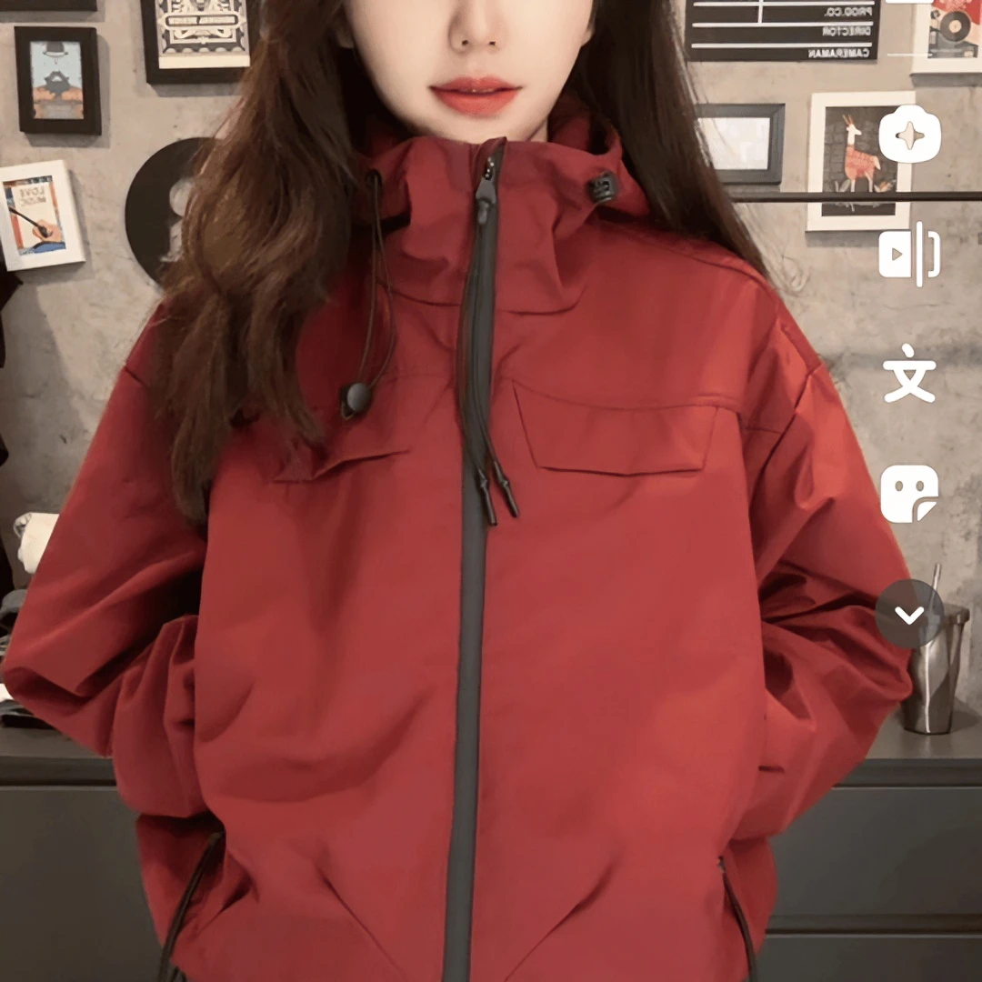 时尚防风2025秋季新款短款收腰连帽风衣工装冲锋衣韩版休闲外套女
