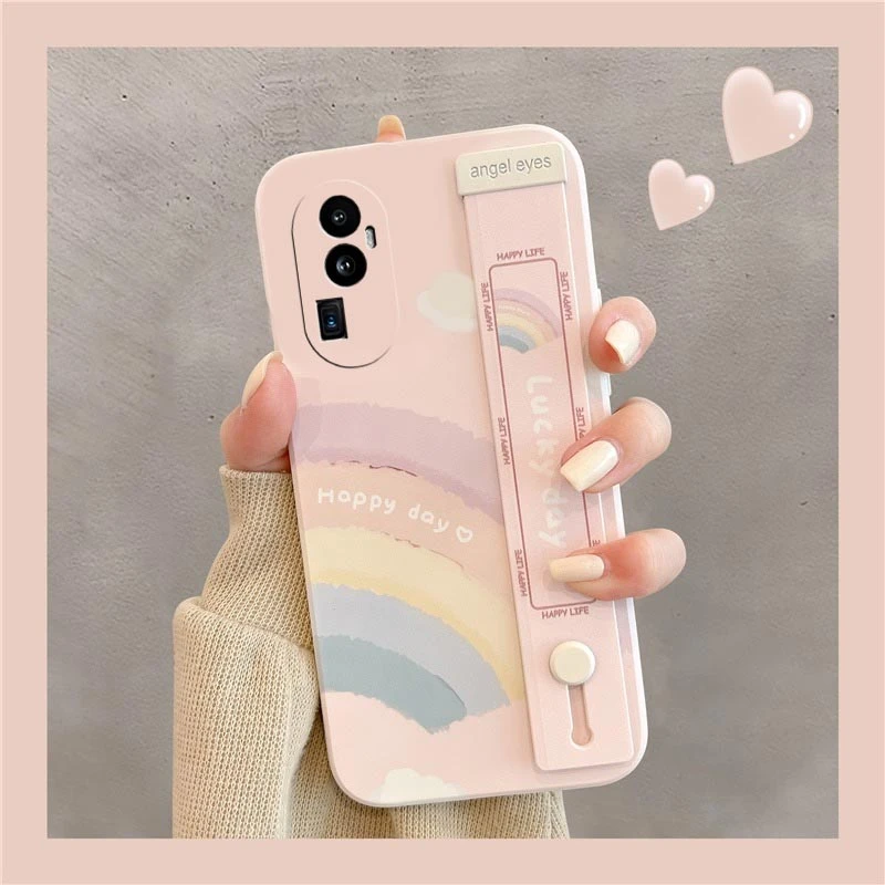 适用于OPPO Reno10Pro+小红书同款手机壳彩虹爱心腕带防摔软壳ins