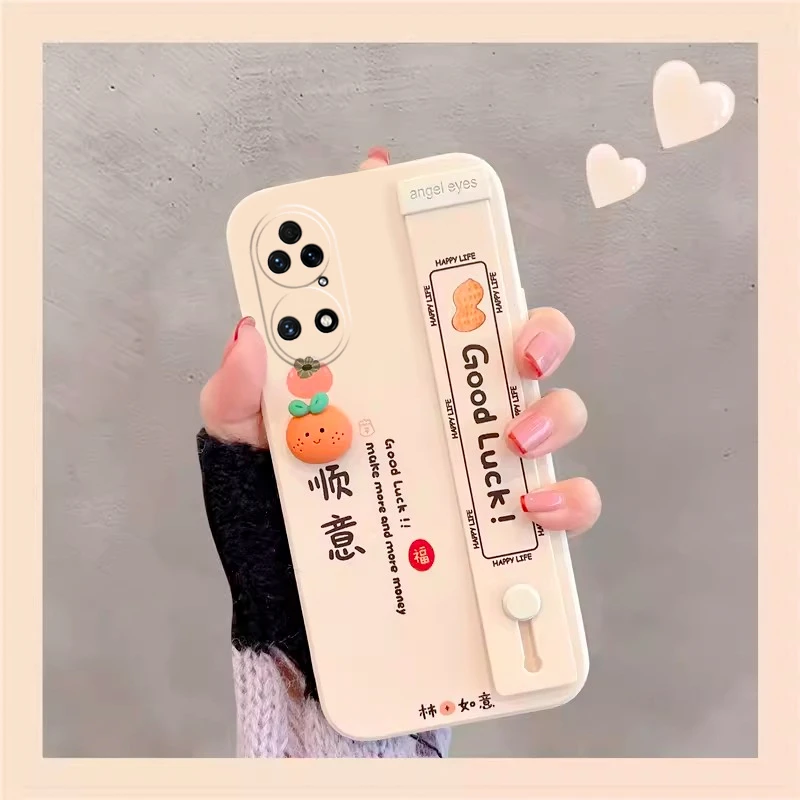 适用于华为P50手机壳防摔超薄文字腕带全包少女心柿柿如意学生可