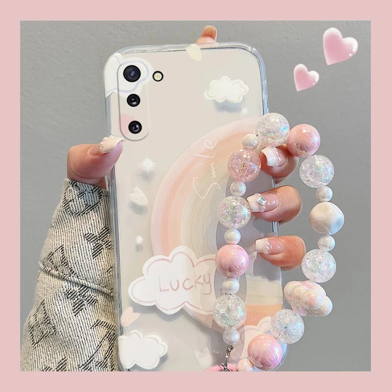 适用于三星Note10手机壳新款彩虹云朵少女心珠子手环透明防摔软壳
