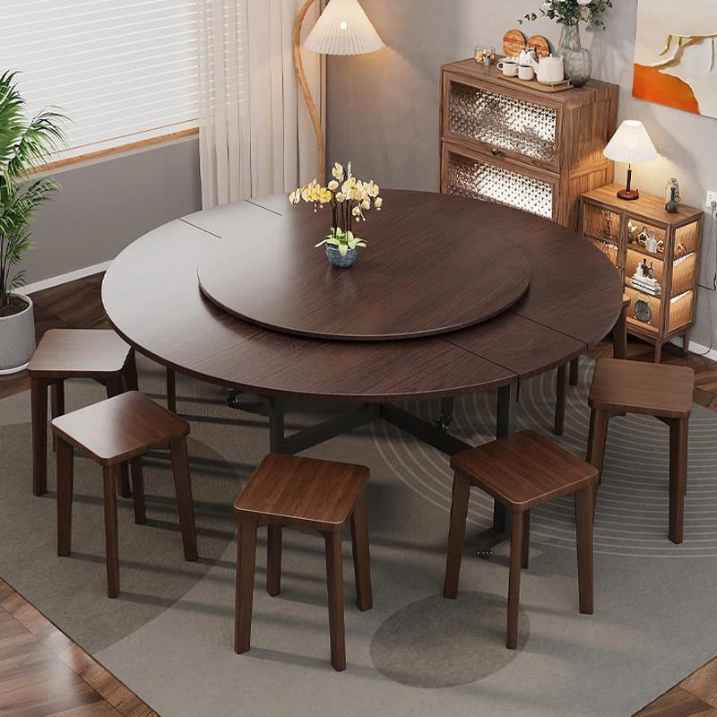 折叠桌圆桌餐桌家用小户型可折叠桌子出租房简易组装厨房隐形饭桌