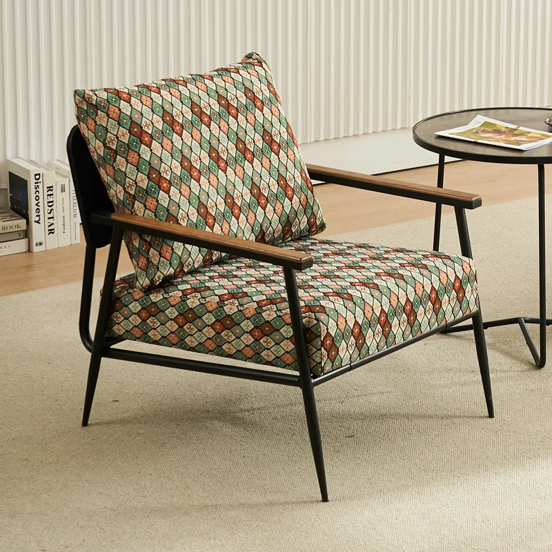 单人沙发铁艺椅子阳台小户型复古猫爪皮咖啡厅意式极简卧室布艺椅