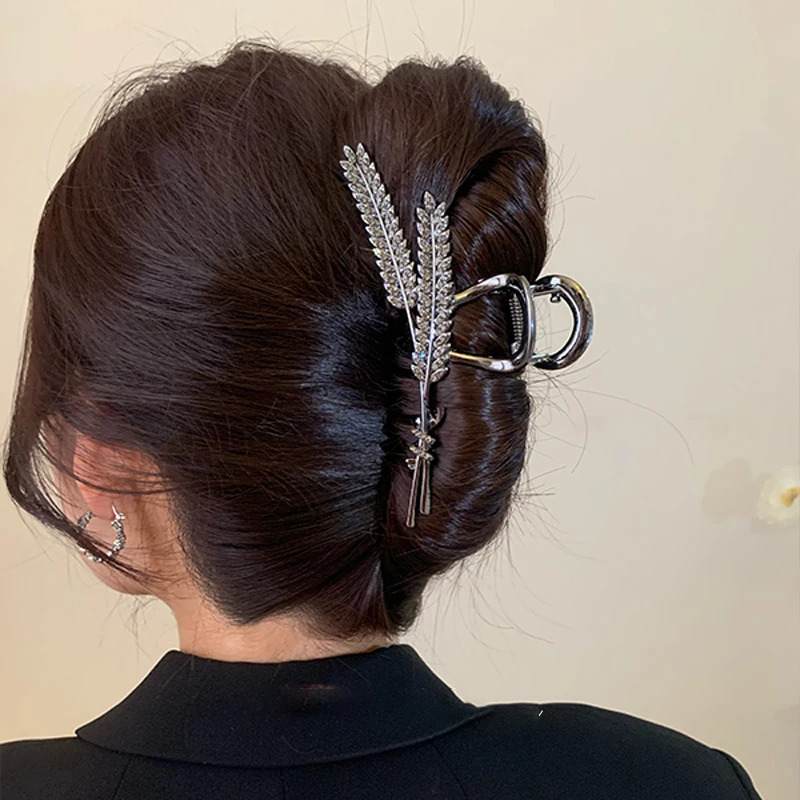 锌合金发饰 麦穗发夹女后脑勺夹子发抓夹精致高级感鲨鱼夹大号