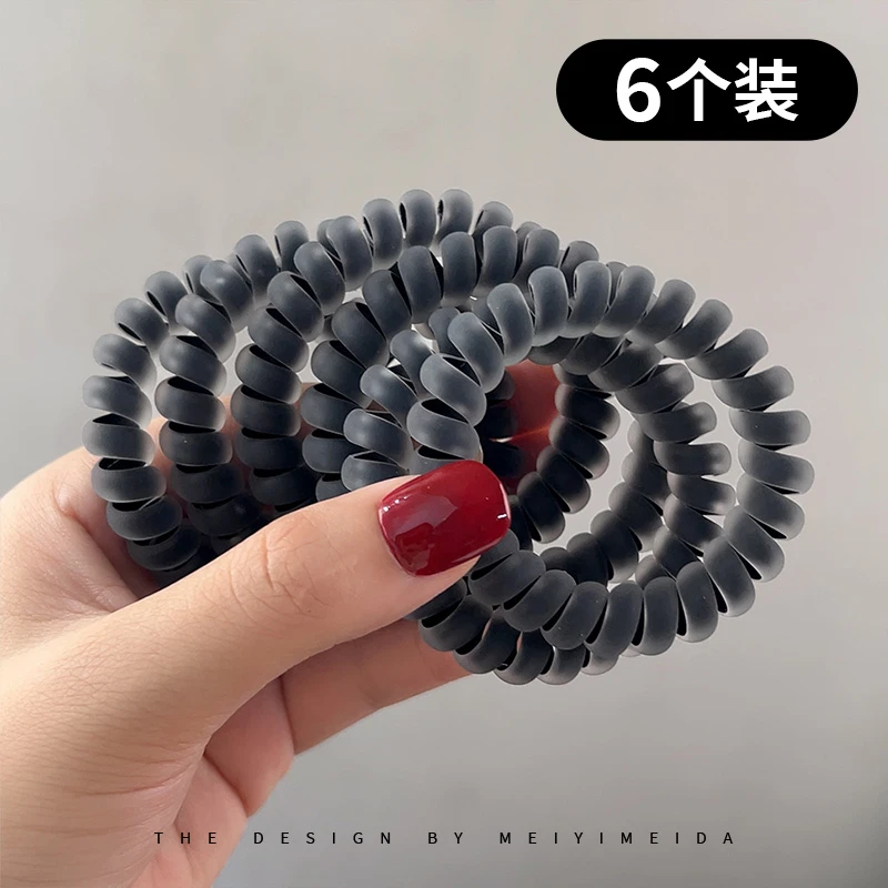 6根磨砂黑色电话线发圈高弹无痕橡皮筋扎发