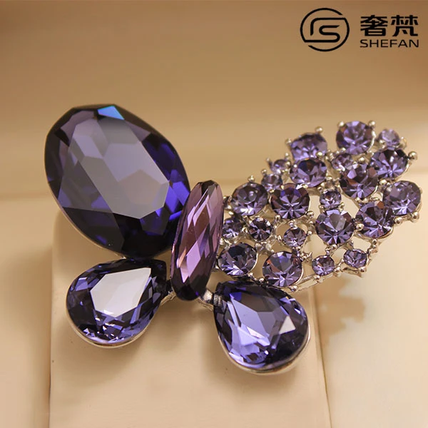 铜合金胸针 高档轻奢正品施华洛胸针紫色蝴蝶毛衣链两用1666