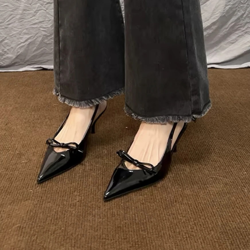 尖头黑色气质高跟包头凉鞋仙女鞋子2024新款春夏季法式配裙子单鞋