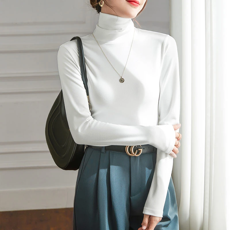 新款加绒加厚女内搭堆堆高领百搭季德绒纯色春秋时尚保暖洋气