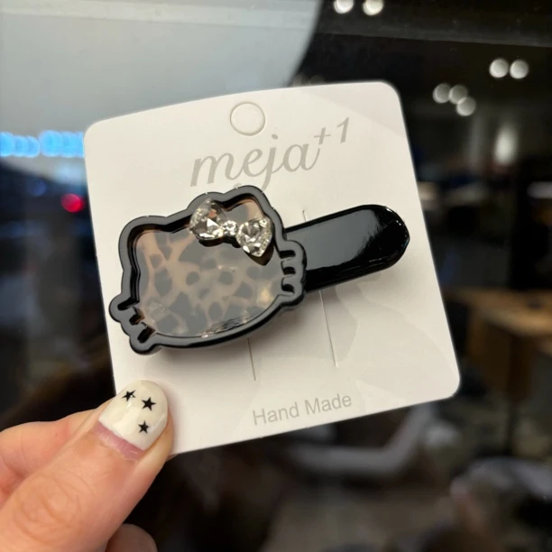 B207【小饰】醋酸豹纹凯蒂Kitty猫可爱发夹鸭嘴夹发夹头饰儿童韩版