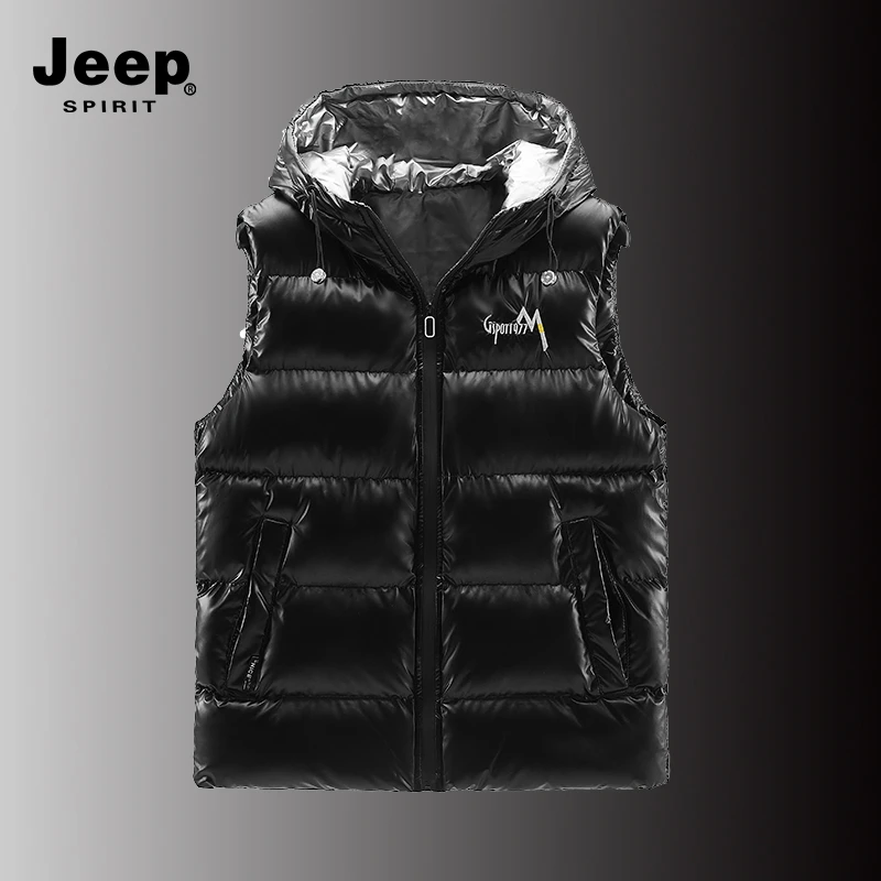 JEEP吉普棉马甲男士秋冬季新款户外运动连帽保暖背心加厚坎肩外套