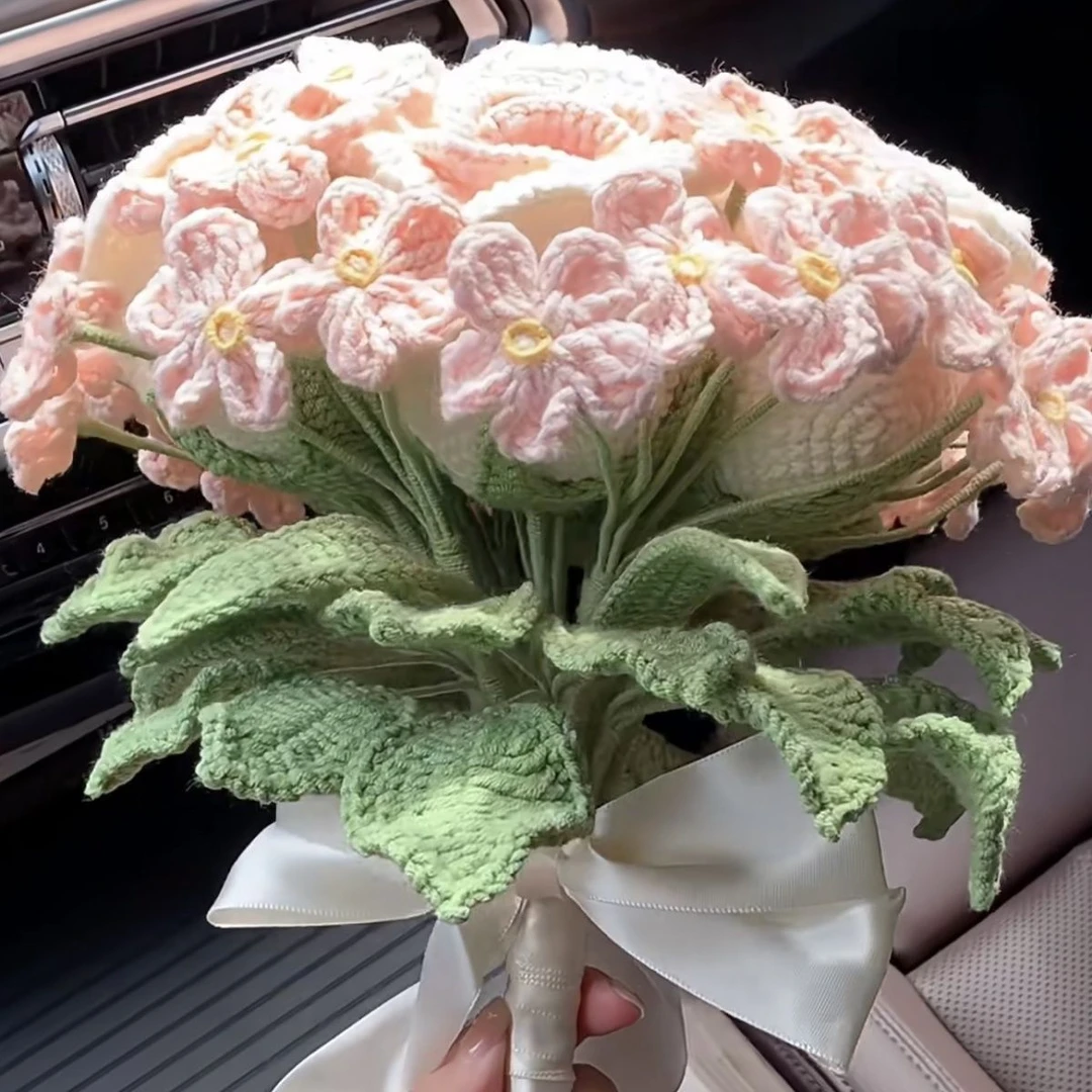 手工diy仙女粉手捧花材料包新婚礼物玫瑰勿忘我毛线编织送闺蜜礼