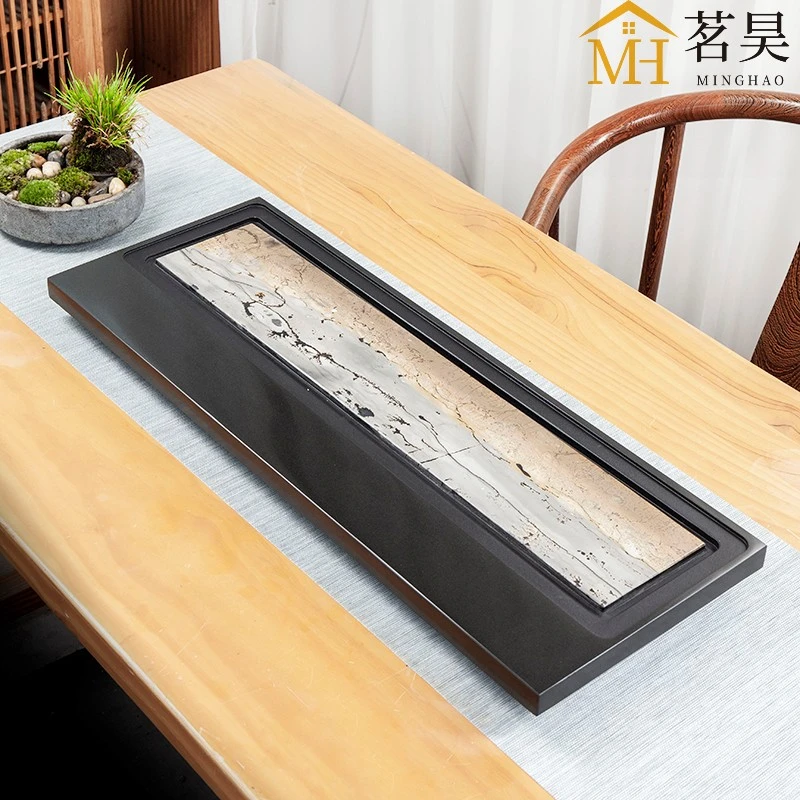 茗昊乌金石茶盘家用简约干泡新中式大号小型日式沥水乌金石茶托盘