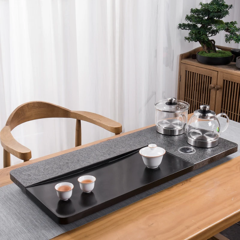 天然乌金石茶盘茶具套装家用全自动上水烧水一体电磁炉石头长方形
