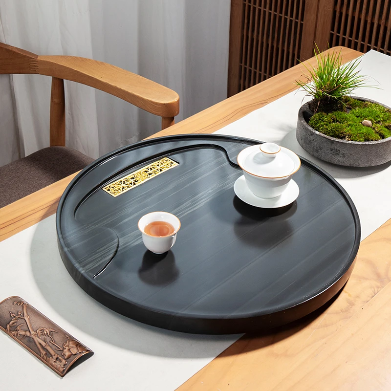 茗昊天罗绿茶盘茶具家用简约大小号干泡圆形排水式手工轻奢新中式
