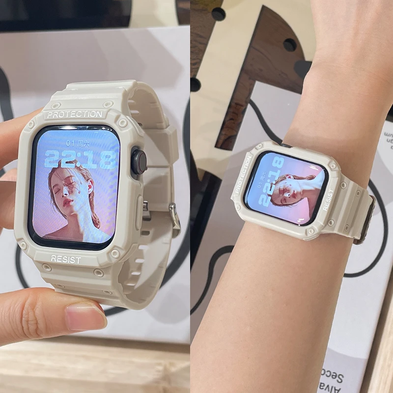 超软适用AppleWatchUltra49表带S8SE7液态硅胶保护壳全包一体冰川