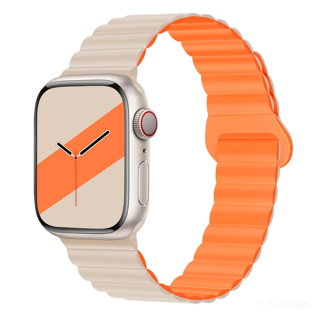 适用applewatch8苹果手表 iwatch7654简约休闲SE硅胶磁吸男女表带