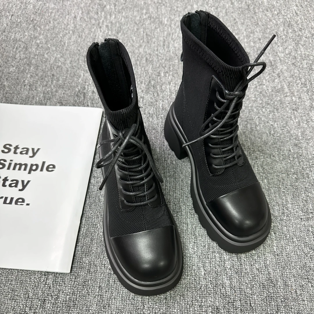 冬季新款复古圆头厚底时尚英伦短靴女马丁靴 98-738  高版