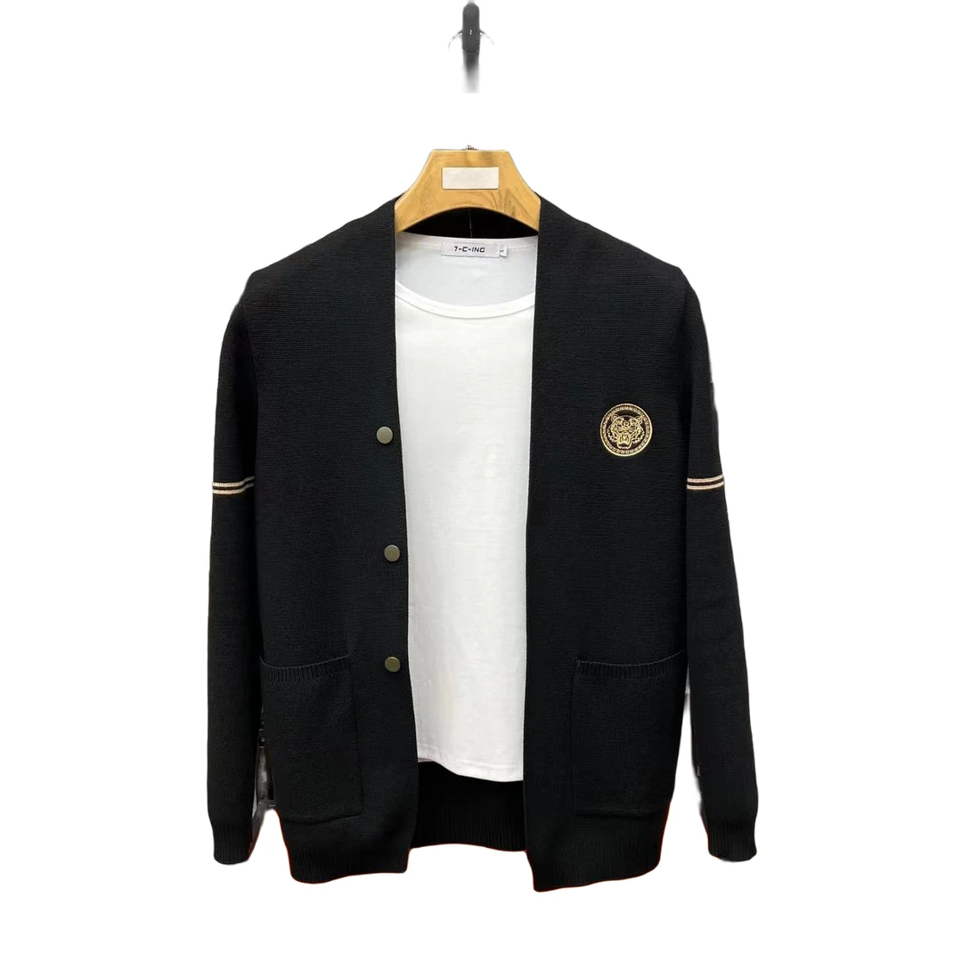 秋季款2081高品质男士针织开衫外衣休闲潮流轻奢百搭长袖时尚黑色