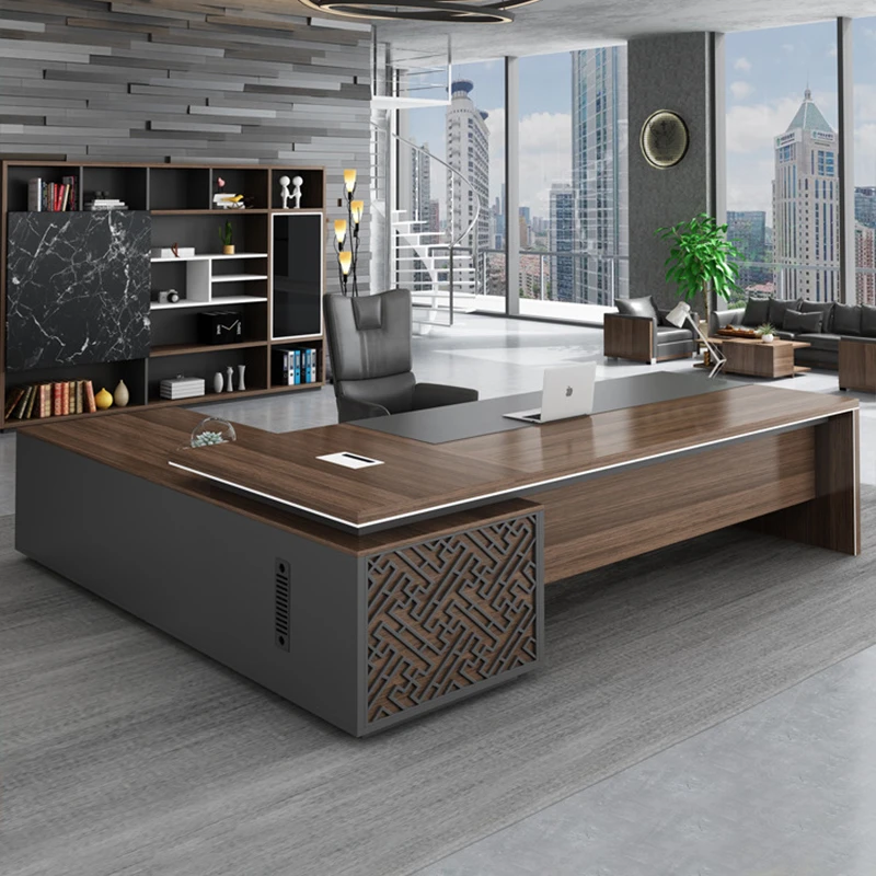 老板桌办公桌简约现代总裁桌大班台胡桃色新中式单人办公桌老板台
