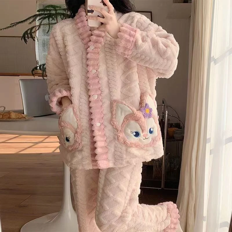 睡衣女秋冬季珊瑚绒加绒加厚法兰绒套装新款女士可外穿家居服冬天