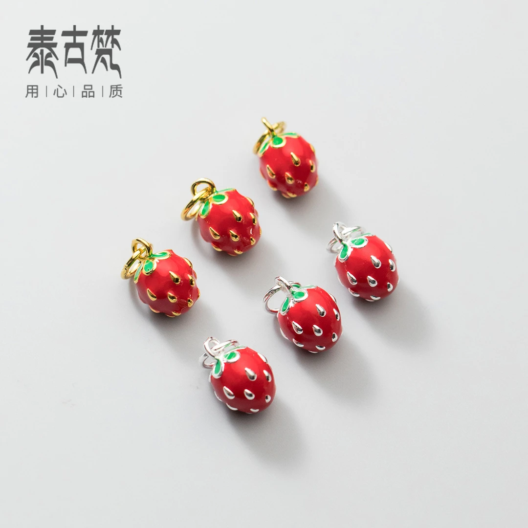 吊坠925银 【满19包邮】0025-滴胶草莓坠手工DIY饰品配件批发