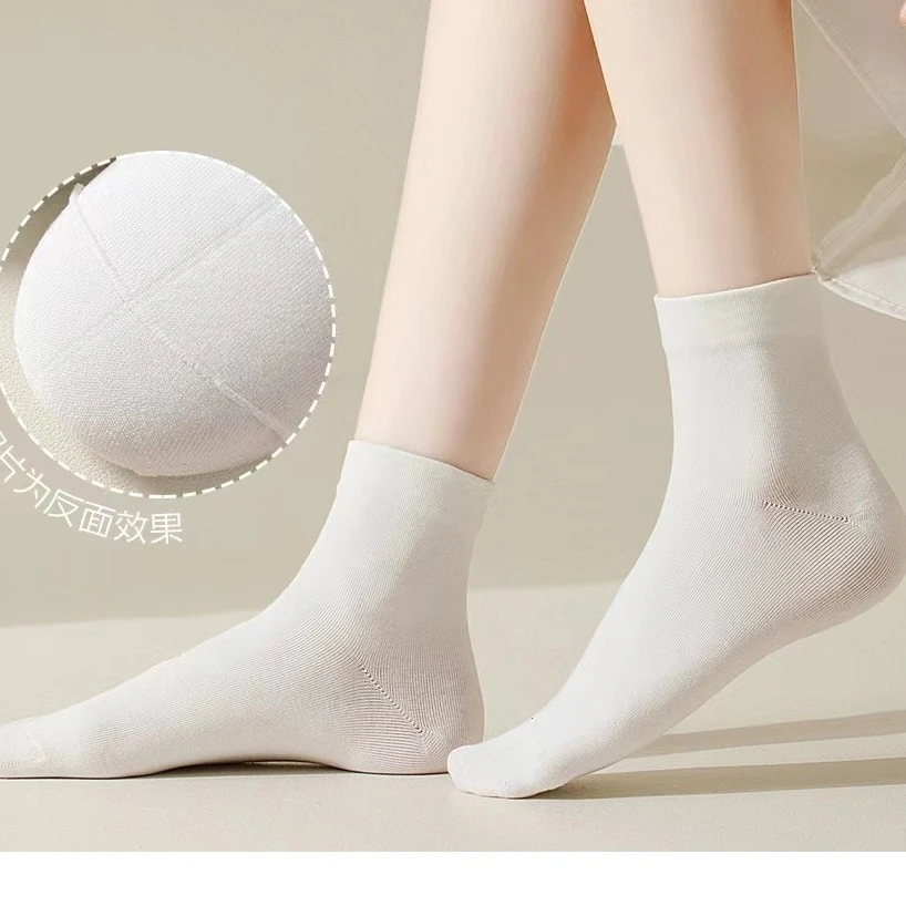袜子白色透气中筒纯色短袜春秋运动ins夏季夏天薄款防臭春夏吸汗