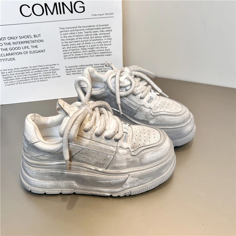 厚底增高脏脏小白鞋女2024年秋季爆款擦色时尚板鞋做旧运动休闲鞋