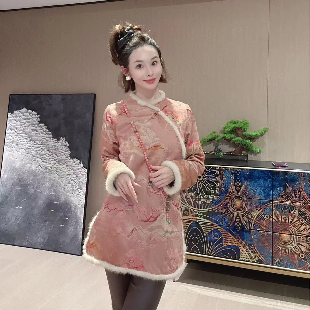 KK颜小新【栖春山】新中式国风流行色修身日常舒适冬季连衣裙