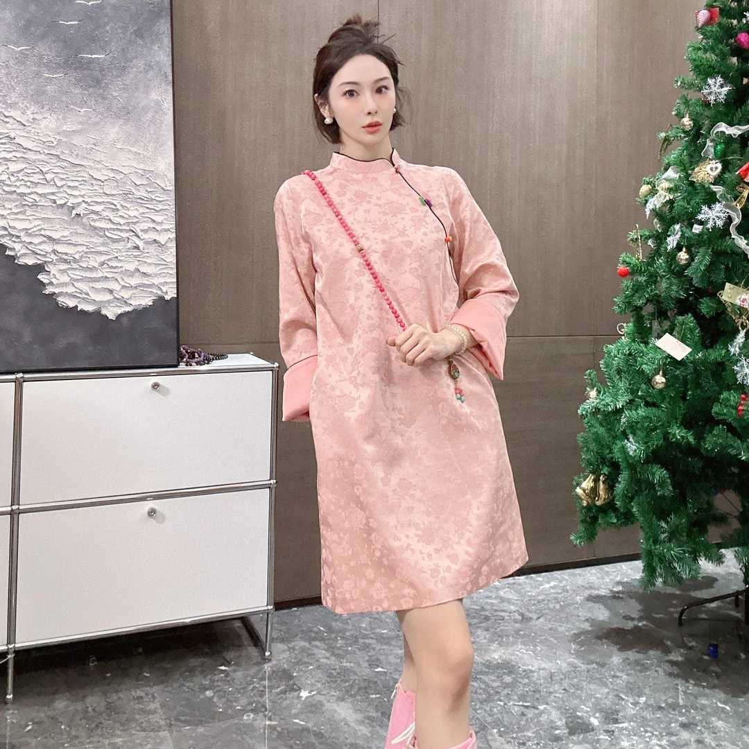 KK颜小新【粉面桃花】新中式国风复古气质禅意中长款秋冬中国风长袖
