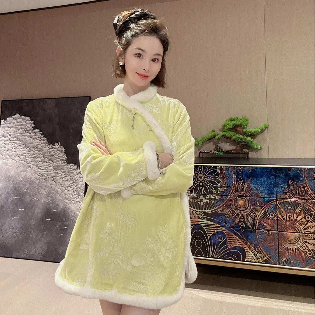 KK颜小新【一顾倾城】新中式国风冬季百搭时尚透气复古连衣裙