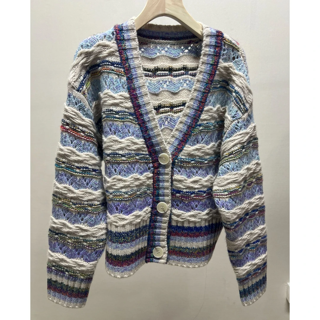 【小新羊绒】《海棠花》新款女士秋冬100山羊绒重磅彩纱编制开衫11202