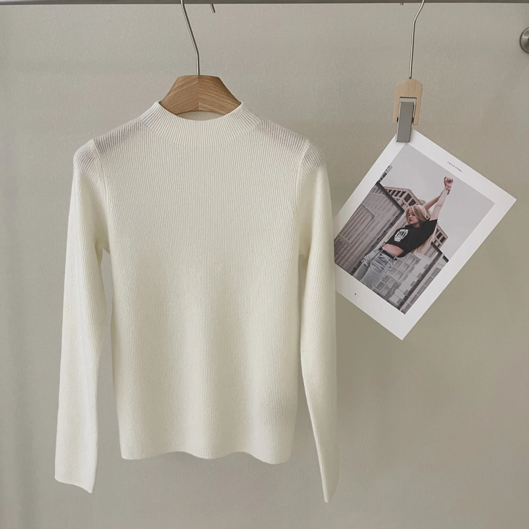 【小新羊绒】女装秋冬季新款100%纯山羊绒打底衫坑条显瘦立领套头衫