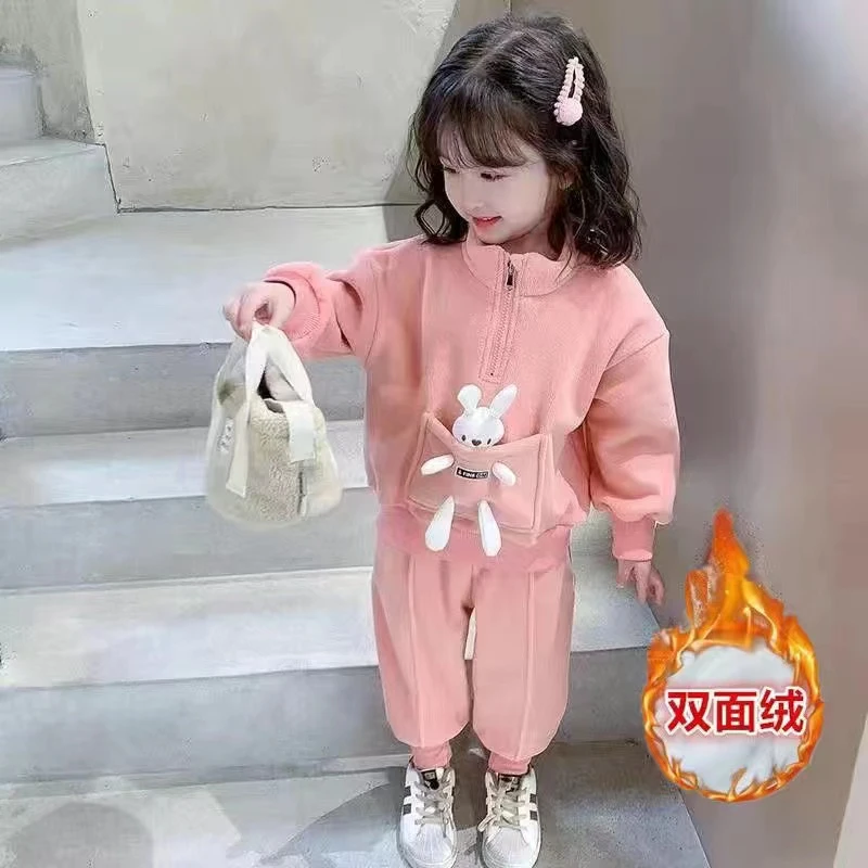 女童冬装套装2023新款秋季小童洋气时髦宝宝秋冬加绒儿童衣服童装