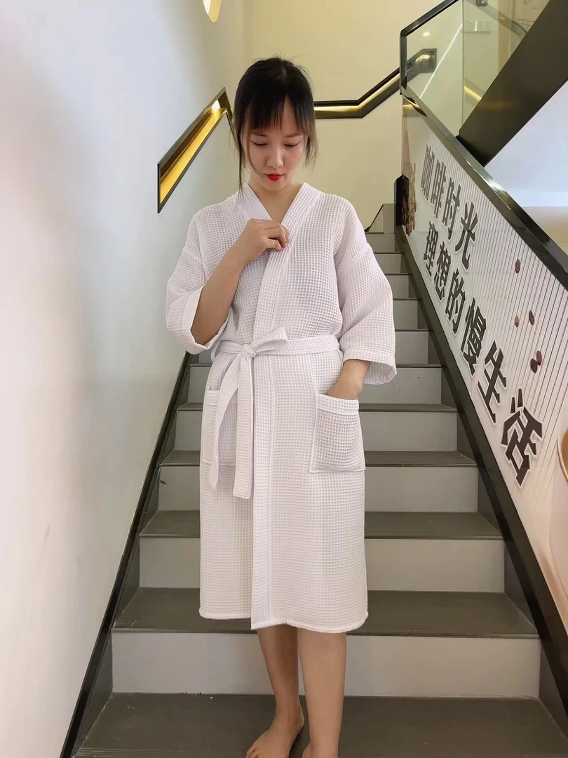 成人华夫格浴袍情侣睡袍棉质柔软睡衣夏季男女吸水速干薄款家居服