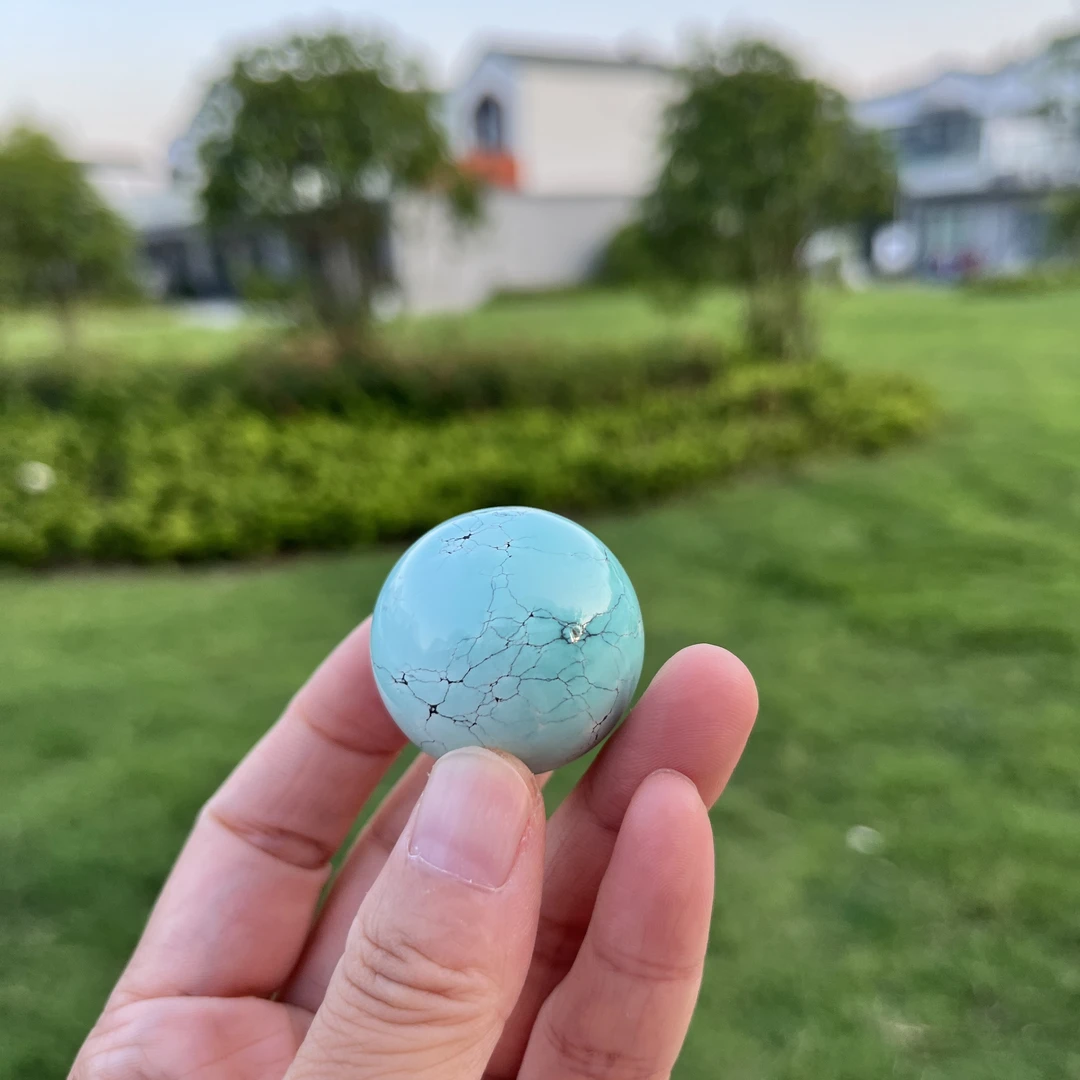 瑭颂天然原矿绿松石大圆珠高瓷蓝绿