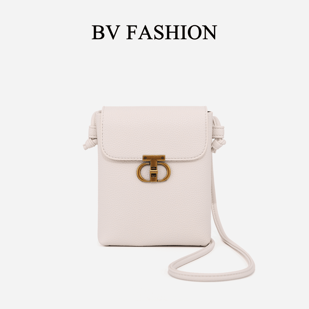 BV FASHION手机包女简约时尚竖款荔枝纹斜挎小包DN24050856奶白色