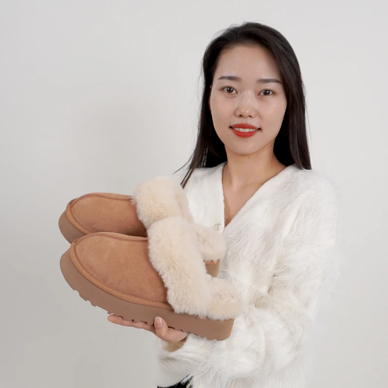 【厚底星拖】桑坡雪地靴羊皮毛一体冬季加绒加厚保暖时尚百搭毛毛拖