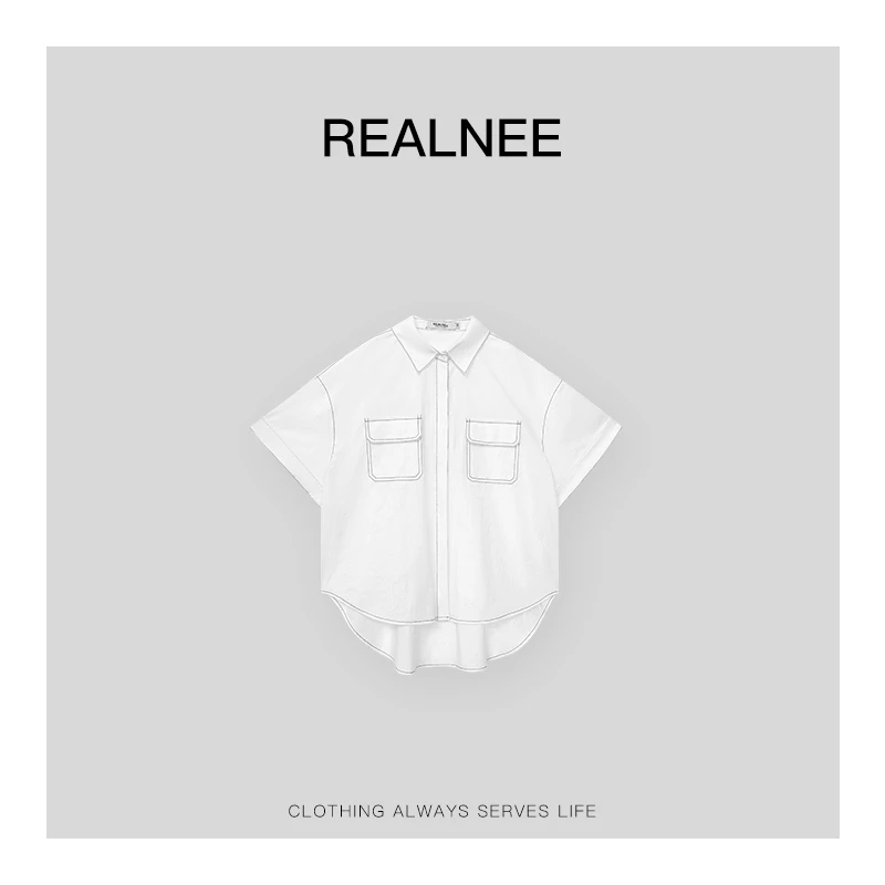 REALNEE【漫画衬衫】精梳棉极简明线衬衫松弛慵懒感随性穿搭03615