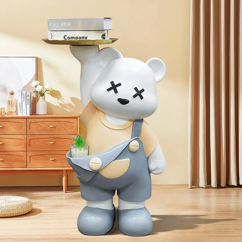 奶油风托盘背花熊落地高档存钱罐家居饰品告白礼礼物托盘熊4578