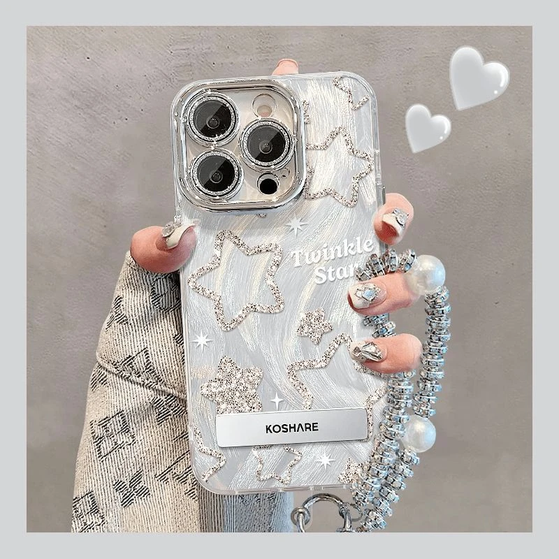 珍珠手机链闪钻挂绳挂链苹果华为小米所有手机壳通用隐形支架装饰