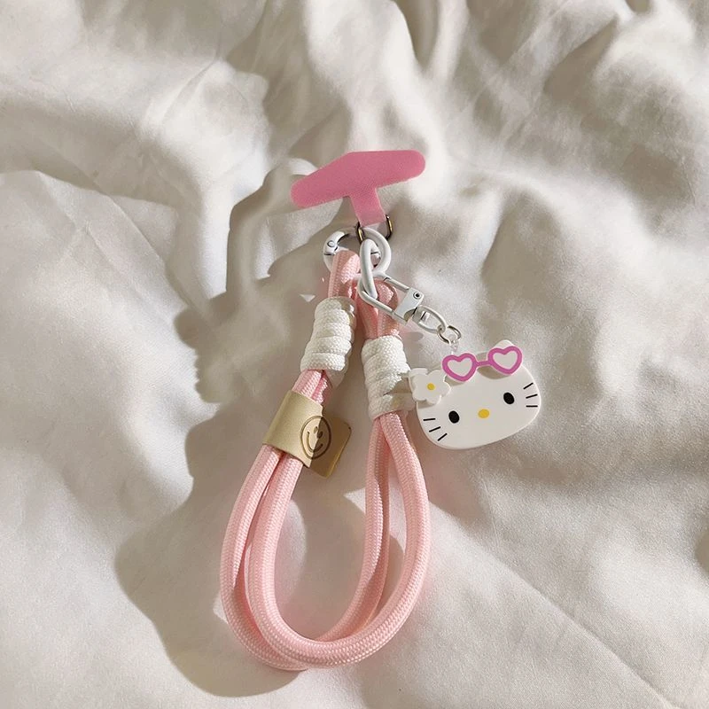 KT猫挂饰卡通创意蝴蝶结白色手机挂绳腕带短款钥匙扣挂链手机通用